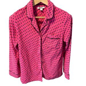 DKNY Pink Polka Dot Button Up Long Sleeve Fleece Pajama Top SZ Small